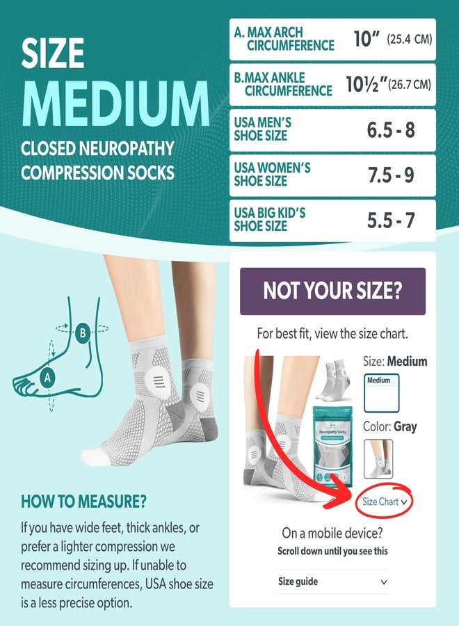 BraceAbility Closed Toe Neuropathy Socks - Diabetic Socks for Women and Men, Foot Pain Relief, Circulation, Anti-Neuropathy, Foot Fatigue, Compression Nerve Support – 1 Pair (Medium Gray) - Image 2